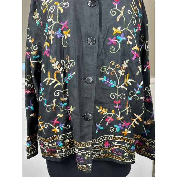 Life Style Black Floral Silk Blend Embroidered Long Sleeve Lightweight Jacket M - Picture 5 of 15